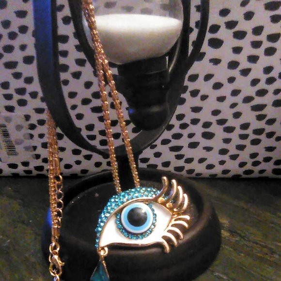 Salvatore Dali Eye Time Blue Rhinestone & Enamel Evil Eye Art Pendant & Necklace - Picture 4 of 13